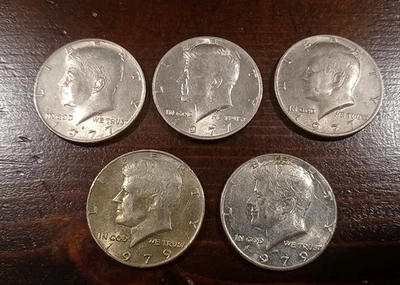 (2) 1977 No Mint Mark (1) D & (1) 1979 No Mint Mark (1) D  Kennedy Half Dollars  - Image 1 of 4