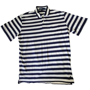 Polo Ralph Lauren Shirt Mens Medium White Blue Striped Pima Cotton Classic - Picture 1 of 5