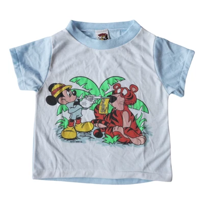 Vintage Disney Shirt Boys 4T Mickey Mouse BANG GUN Tiger Jungle Safari USA 80s - Image 1 of 4