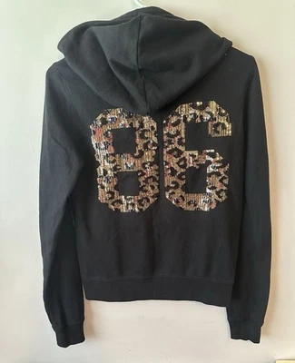 Victoria’s Secret Pink Black Vintage 86 Cheetah Bling Hoodie S - Image 1 of 4
