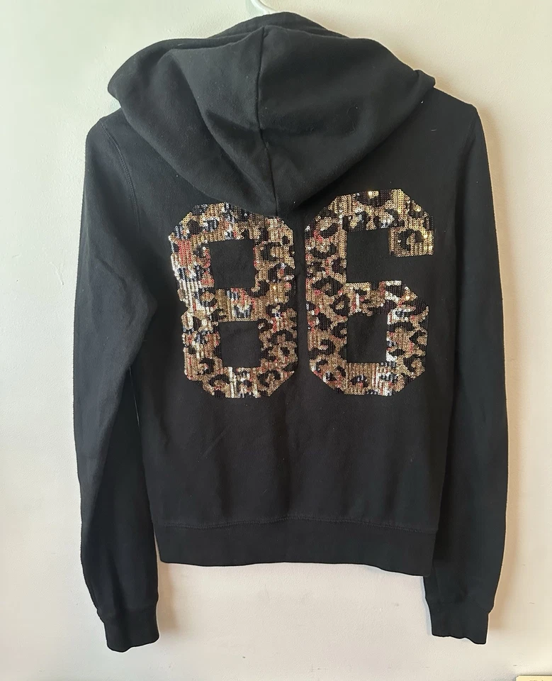 Victoria’s Secret Rosa Negro Vintage 86 Cheetah Bling Sudadera con Capucha S Foto 1 de 4