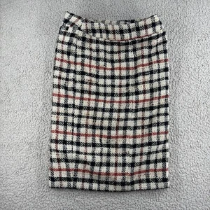 Daks London Wool Skirt Womens UK 10 Beige Check Pattern A Line Lined Knee Length - Picture 1 of 14
