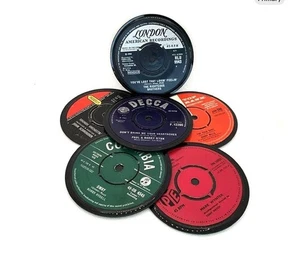 1960s Quality Handcrafted Vinyl Record Coasters, Retro Music, Set Of 6 - Picture 1 of 5