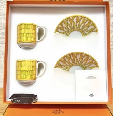 Hermes Soleil Taza de Café Platillo Amarillo Sol Vajilla 2 Set Adorno Auténtico Caja Nueva Foto 1 de 4