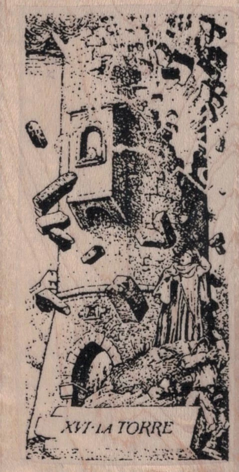 Tarot XVI The Tower 1 3/4 x 3 1/4" Rubber Stamp, Tarot Stamp, Fortune Stamp - Image 1 of 1