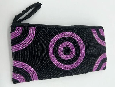 Bolso clutch formal con cuentas de noche para mujer rosa púrpura y negro Foto 1 de 4