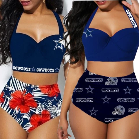 Dallas Cowboys Women High Waist Bikini Set Push up Swimsuit 2 Piece Bathing Wear Cover