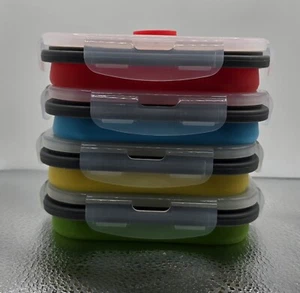 Paquete de 4 contenedores de almacenamiento de alimentos plegables de silicona de 16 oz con tapas herméticas-ti - Imagen 1 de 4