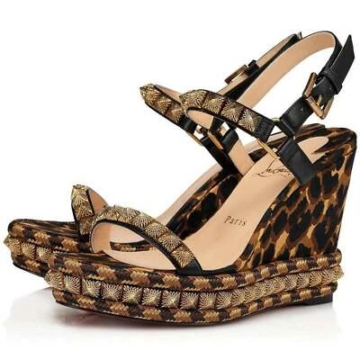 Christian Louboutin Pira Ryad 110 Black Leopard Platform Wedge Sandal Heel 36 - Image 1 of 4
