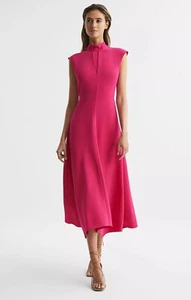 REISS LIVVY PETITE OPEN BACK MIDI DRESS in PINK - Picture 1 of 7