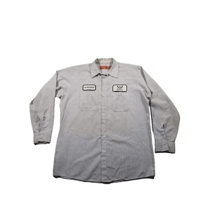 Red Kap Shirt Striped Button Up Men Sz L Embroidered Brookhaven Country Club - Picture 1 of 7