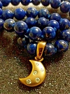 Lapislazuli Kugel Kette mit großem 333/8 kt Gelbgold Federring mit CLIP Anhänger - Bild 1 von 12