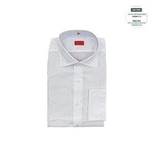 690$ ISAIA NAPOLI Solid White Hand-Sewn French Cuffs Dress Shirt Fine Cotton - Picture 1 of 3