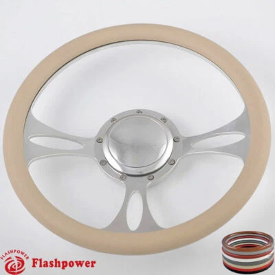 14" Billet Steering Wheels Tan Half Wrap Ford Thunderbird Mustang EXP w/ Horn - Image 1 of 4