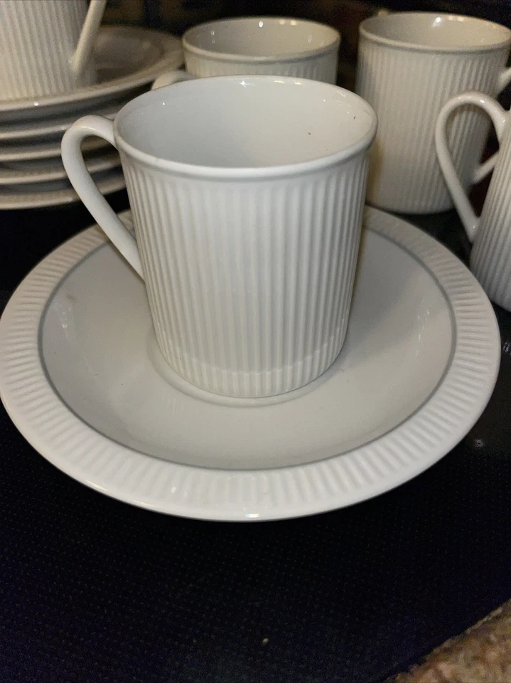 Royal Porcelain Thailand Espresso Demitasse Cup & Saucer Robbed White SET OF 6 - Image 1 of 4