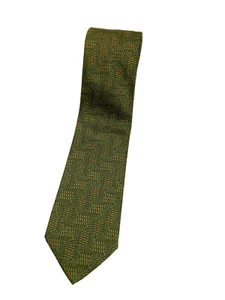 Brioni Silk Tie 60" Made in Italy Green 2-Tone Textured Pattern Orange Diamonds - Picture 1 of 6
