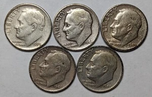 Roosevelt Silver Dimes 5 Different Date - Picture 1 of 3