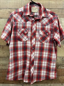 Wrangler Western Fashion Snap Men's Shirt Size Lg Pearl Snap Up Red Plaid - Picture 1 of 7