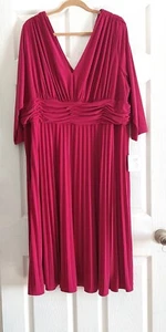 Neu mit Etikett Suzi Chin Maggy Boutique plissiertes 3/4-Ärmel V-Ausschnitt Kleid Gr. 24W - Bild 1 von 7
