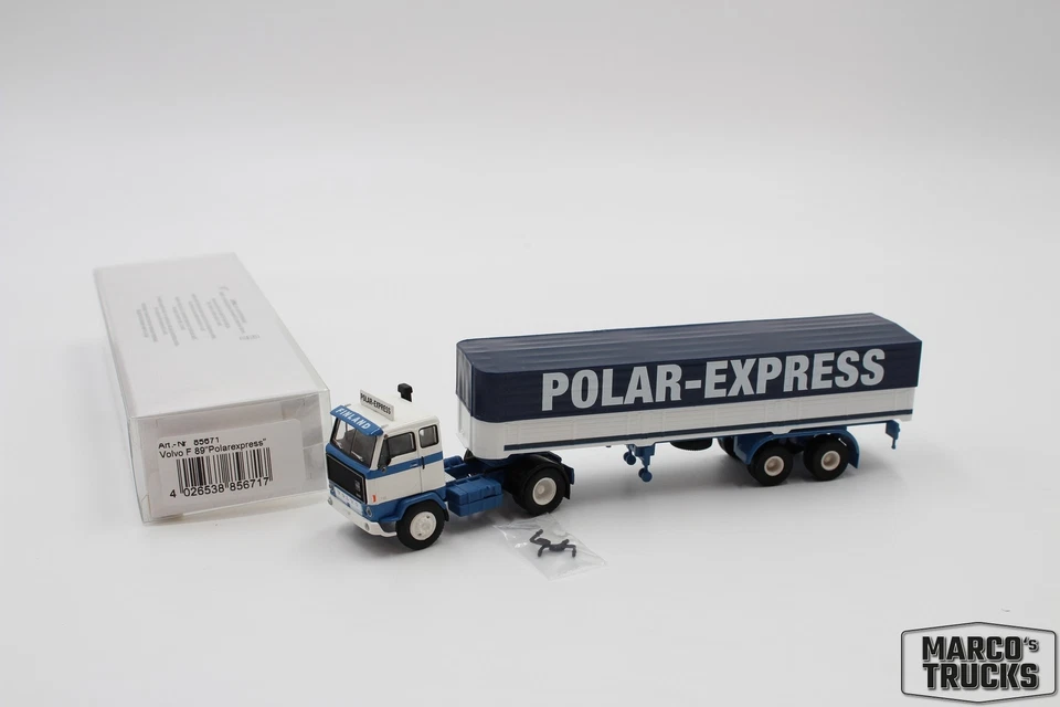 Brekina Volvo F89 Flatbed/Tarpaulin-Semi-trailer "Polar-Express" 85671 1:87 /BRN - Image 1 of 1