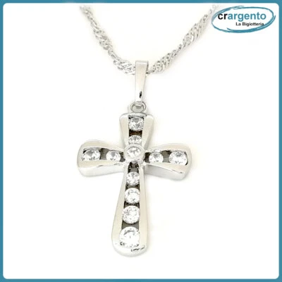 collana uomo donna acciaio con ciondolo croce pendente catena sottile girocollo - Immagine 1 di 4