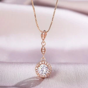 Collar Marquesa Redondo Hecho con Cristal SWAROVSKI Oro Rosa 18K GF Halo Gota - Imagen 1 de 4