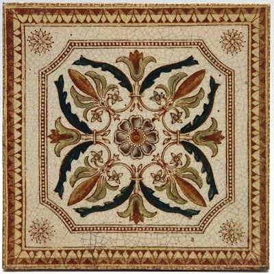 Victorian Fireplace Transfer Print & Tint Floral Tile T. G. & F. Booth C1890 AE1 - Image 1 of 3