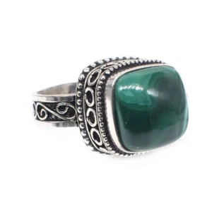 Malachite Vintage Ring Birthday Gift 925 Silver Plated Cushion Ring US 6.5 - Picture 1 of 8