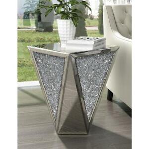Living Room Geometric Coffee End Table 11.8 Inch Silver Square Crystal Glass