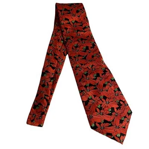#7870 Keith Daniels Black with Red Poinsetta Floral Christmas Pattern Mens Neckt - Picture 1 of 5