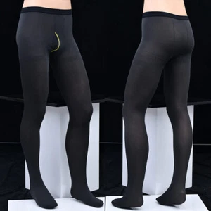 Men's Open Fly Sports Pantyhose Footed Long Johns Pants Stretch Tights Stockings - Picture 1 of 12