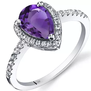 14K White Gold Amethyst Open Halo Ring Pear Shape 1.00 Cts Size 7 - Picture 1 of 2