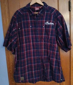 Indian Motorcycle Shirt Red Plaid Mens Embroidered Spellout Logo XL Grunge - Picture 1 of 10