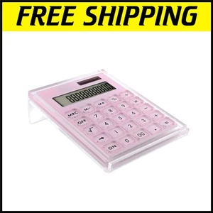 Stylish Pink Acrylic Calculator with Ergonomic Stand - Solar & Battery Powered - Picture 1 of 8