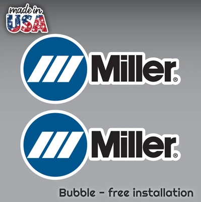 2X MILLER DECAL STICKER 3M US MADE TRUCK HELMET VEHICLE WELDER TOOLBOX MECHANIC - Image 1 of 4