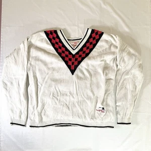 Vtg Spyglass Hill Tennis Checkered V Neck Knit Sweater Preppy Size Large White - Picture 1 of 9