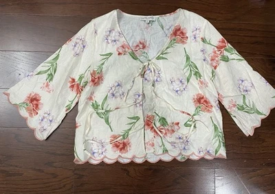 Laura Ashley Floral Pajarita Frontal Coqueta Cottagecore Novia Ballet Pequeño Lino Foto 1 de 4