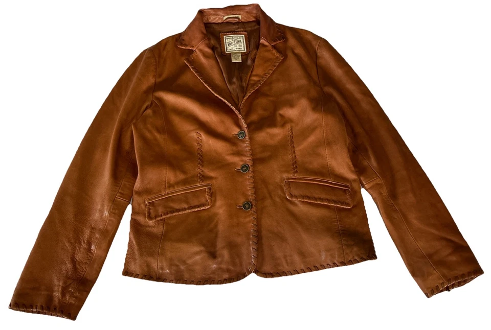 Preciosa Chaqueta Blazer de Cuero Y2K RuffHewn Talla XL Marrón Camel #Mobwife Foto 1 de 4