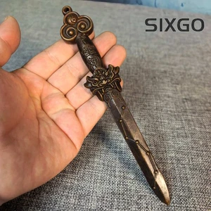 Messing Sieben Sterne Schwert Schlüsselanhänger Anhänger Haus Eingang Wohnzimmer Dekor Statue - Bild 1 von 6