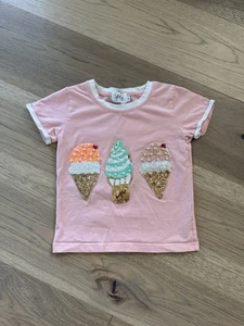 Lola + The Boys Girls Peach Sequin and Pearls Ice Cream Cotton T Shirt Size 4 - Picture 1 of 8