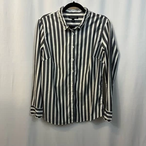 Banana Republic Striped Button Down Scalloped Cuff Embroidered Collar 14 NWT - Picture 1 of 5