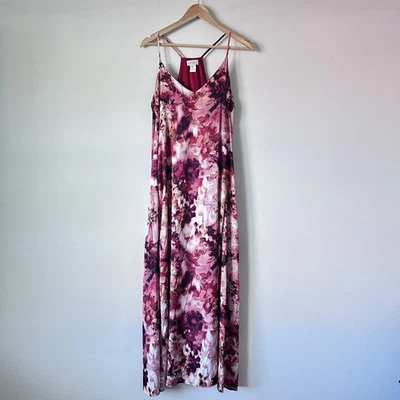 Vestido slip Nicole Miller NY estampa floral fosca maxi charmeuse grande laranja vermelho - Imagem 1 de 4