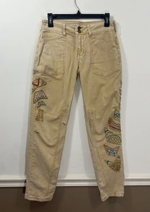 Anthropologie Pilcro The Wonderer Pants Size 27 Khaki Embroidered Mid Rise - Picture 1 of 13