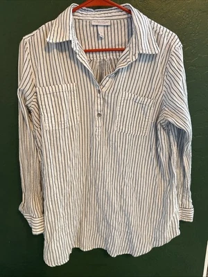 Liz Lange Blue And White Striped Maternity Blouse - Size Large - Imagem 1 de 4