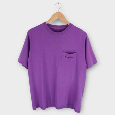 Camiseta de bolsillo vintage Columbia para hombre años 90 púrpura puntada única talla mediana Foto 1 de 4