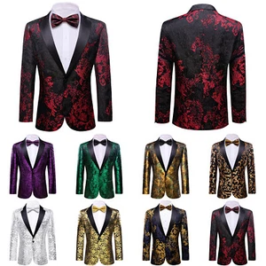 Mens Suit Floral Paisley Tuxedo Closure Collar Single Breasted Blazer Prom Event - Picture 1 of 210