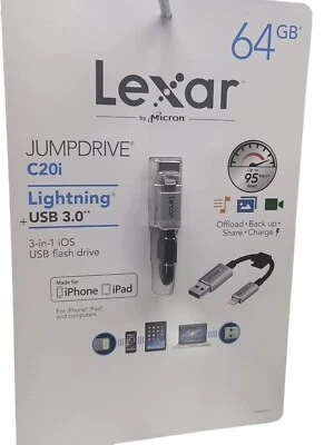 Lexar 64GB JumpDrive C20i Lightning to USB 3.0 Cable with Built-In Flash Drive - Image 1 of 3