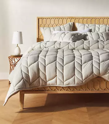 Nuevo con etiquetas Lote de 2 ~ Camiseta Anthropologie Vatteret Euro Shams ~ $116 ~ Gris Claro Foto 1 de 4