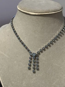 14” LIGHT BLUE RHINESTONE CHOKER/NECKLACE- COSTUME JEWELRY - Picture 1 of 3