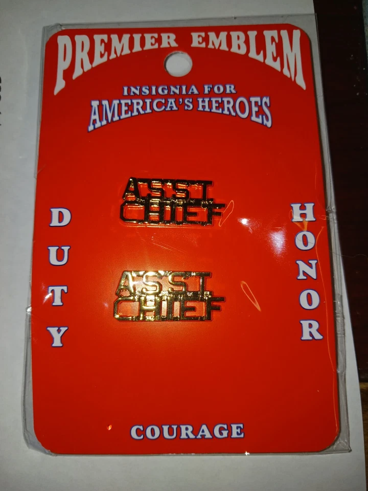 Premier Asst Chief Collar Pin Set Gold Cut out Letters Fire Dept Police Assistant 2210 080152126339